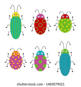 Funny bug set. Collection happy cartoon insects. Colorful illustration.