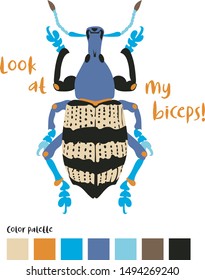 Funny bug vector image for toddler kids. Colorful beetle. For fashion design, poster, card, web, print with insects. Colorful cartoon style illustration. Elements are isolated.