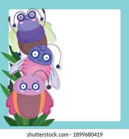 funny bugs animals cartoon vector illustration banner template design