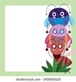 funny bugs creatures animals cartoon vector illustration banner template design