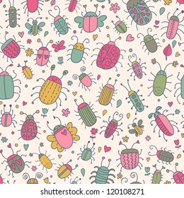 Funny bugs. Cute cartoon seamless pattern for vintage ornaments