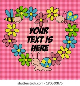 funny bugs frame with pink pattern check