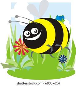 Funny bugs over a green meadow vector cartoon illustration