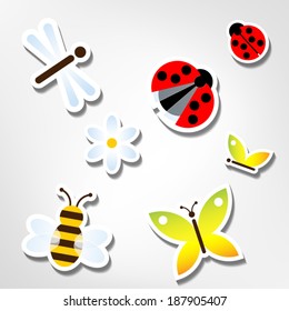 funny bugs stickers vector