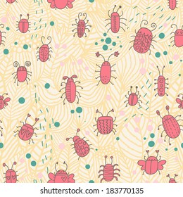 Funny bugs in vector. Cute cartoon seamless pattern for vintage ornaments