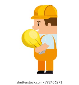 funny builder with bulb avatar character