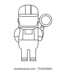 funny builder with magnifying glass avatar character