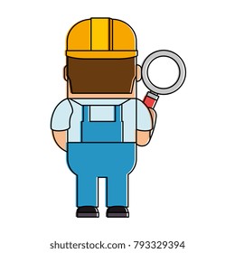 funny builder with magnifying glass avatar character
