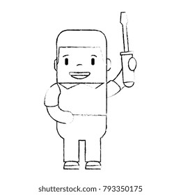 funny builder with screwdriver avatar character