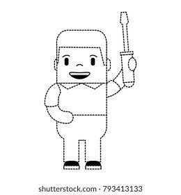 funny builder with screwdriver avatar character