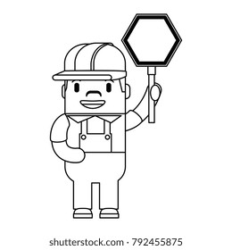 funny builder with traffic signal avatar character