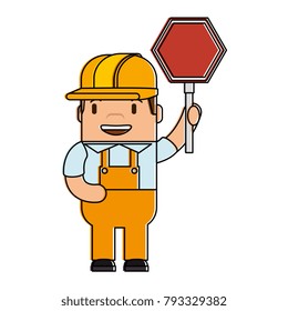 funny builder with traffic signal avatar character