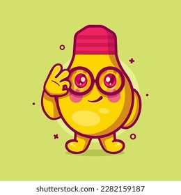 funny bulb lamp character mascot with ok sign hand gesture isolated cartoon in flat style design 