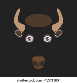 funny bull bison on dark brown background. Vector