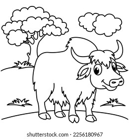 Funny bull cartoon characters vector illustration. For kids coloring book.