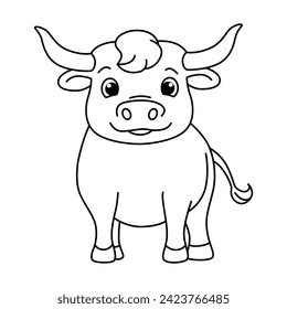 Funny bull cartoon for coloring book