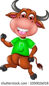 funny bull cartoon dancing with laughing and waving