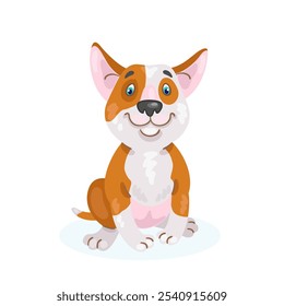Engraçado touro terrier cachorro vermelho e branco cor. Em estilo cartoon. Isolado no fundo branco. Ilustração plana vetorial.