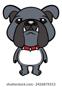 Funny Bulldog cartoon characters standing like a guard. Best for sticker, logo, and mascot with Pet themes