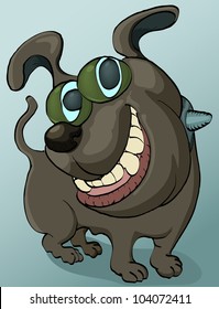 funny bulldog smiling on blue background