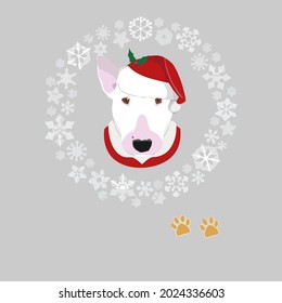 funny bullterrier dog pet christmas hat snow long design vector illustration for use in design and print wall art poster canvas