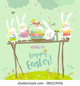 Bonitos conejitos celebrando la Pascua