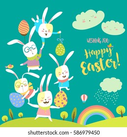 Funny bunnies celebrating Easter