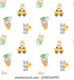 Funny bunnies on Easter seamless pattern. Easter pattern. Vector background. Isolated vector illustration eps 10