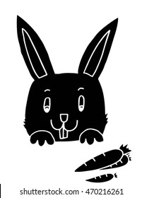 funny bunny with Carrots cartoon comic illustration on white Background. Vector. Hand Drawn Doodle