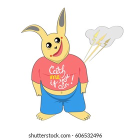 Funny bunny, cartoon rabbit, sticker, postcard, for web design and printing.
