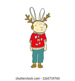 Funny bunny character in cartoon style. Vector illustration. 