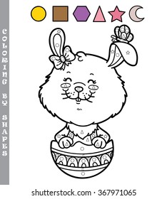 funny bunny coloring game. Vector illustration coloring by shapes game of happy cartoon Easter bunny for kids