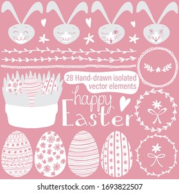 Divertido conejito Huevos Feliz Pascua delicada colección de encajes de 28 aislados elementos vectoriales