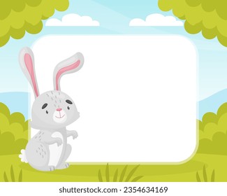 Funny Bunny Forest Animal with Long Ears Near Empty Frame Vector Illustration