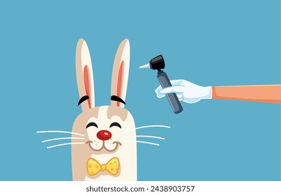 
Funny Bunny Having its Ears Checked by Doctor Vector Cartoon. Cheerful rabbit going trough a routine medical check
