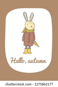 Funny bunny holidays card in cartoon style. Vector illustration. 