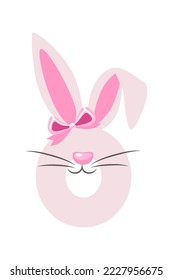 Funny bunny number 0 for kids. Zero digit in the form of a rabbit