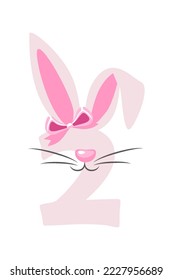 Funny bunny number 2 for kids. Two digit in the form of a rabbit. Learn to count