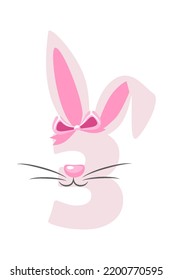 Funny bunny number 3 for kids. Three digit in the form of a rabbit. Learn to count