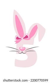 Funny bunny number 5 for kids. Five digit in the form of a rabbit. Learn to count