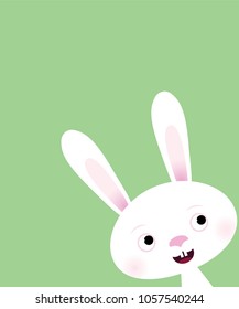 Funny Bunny on green background.