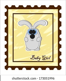 Funny Bunny on a postage stamp. Vector.