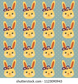 Funny bunny pattern, Seamless vector illustration with cute characters, vintage style