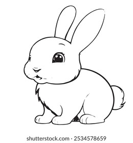 Funny Bunny Rabbit coloring page vector for kids,Animal coloring page