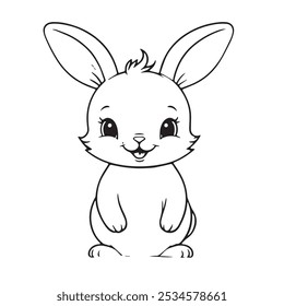 Funny Bunny Rabbit coloring page vector for kids,Animal coloring page