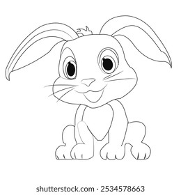 Funny Bunny Rabbit coloring page vector for kids,Animal coloring page