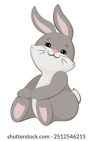 Funny bunny, sitting. Vector illustration, cute animal, hand-drawn, isolated background.