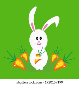 Funny bunny smile. Cute Easter bunny. Nice character. Have a nice Easter holiday. Image for children. For a postcard, poster, decor, banner. Vector illustration.