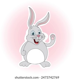 Funny Bunny Sticker Vector Illustration