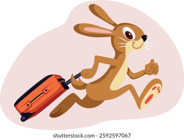 
Funny Bunny with Suitcase Going on an Easter Vacation Vector Cartoon. cheerful hare running away on a spring holiday with its luggage 
